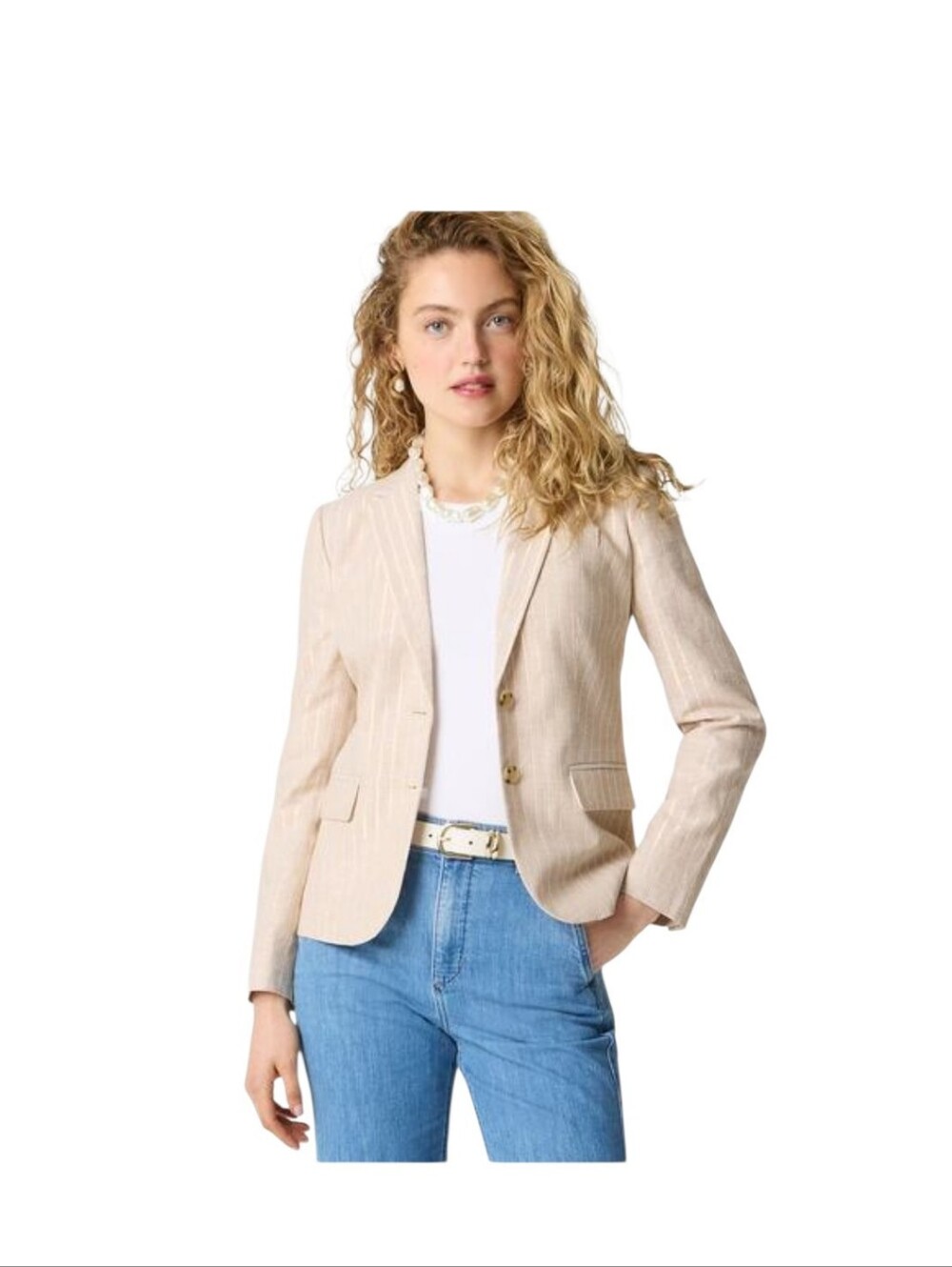 J.Crew Linen Cotton Blend Pinstripe School Boy Blazer Cream Gold Size 4 New